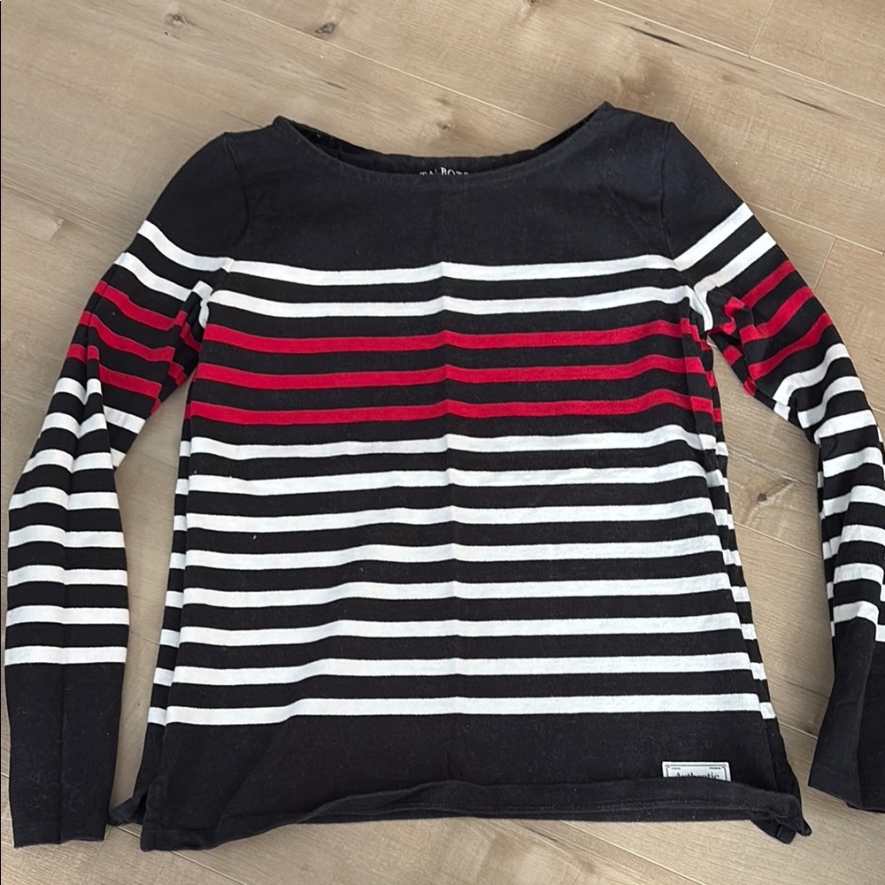 Talbots Striped Black, White, and Red Long Sleeve Top